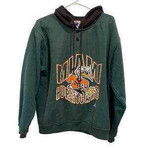 Vintage Miami Hurricanes Apex One Hoodie Sweatshirt NCAA Football Green‎ Mens M